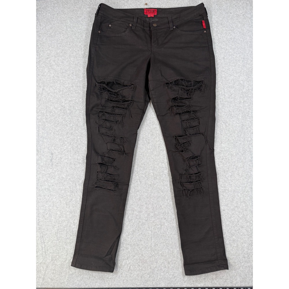 Tripp NYC 12 Distressed Skinny Pants Goth Punk Cotton Mesh Detail
